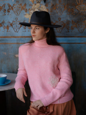 Dandelion Wool Pink Turtleneck Sweater