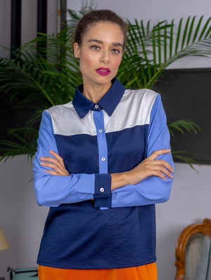 Blue Color Block Blouse