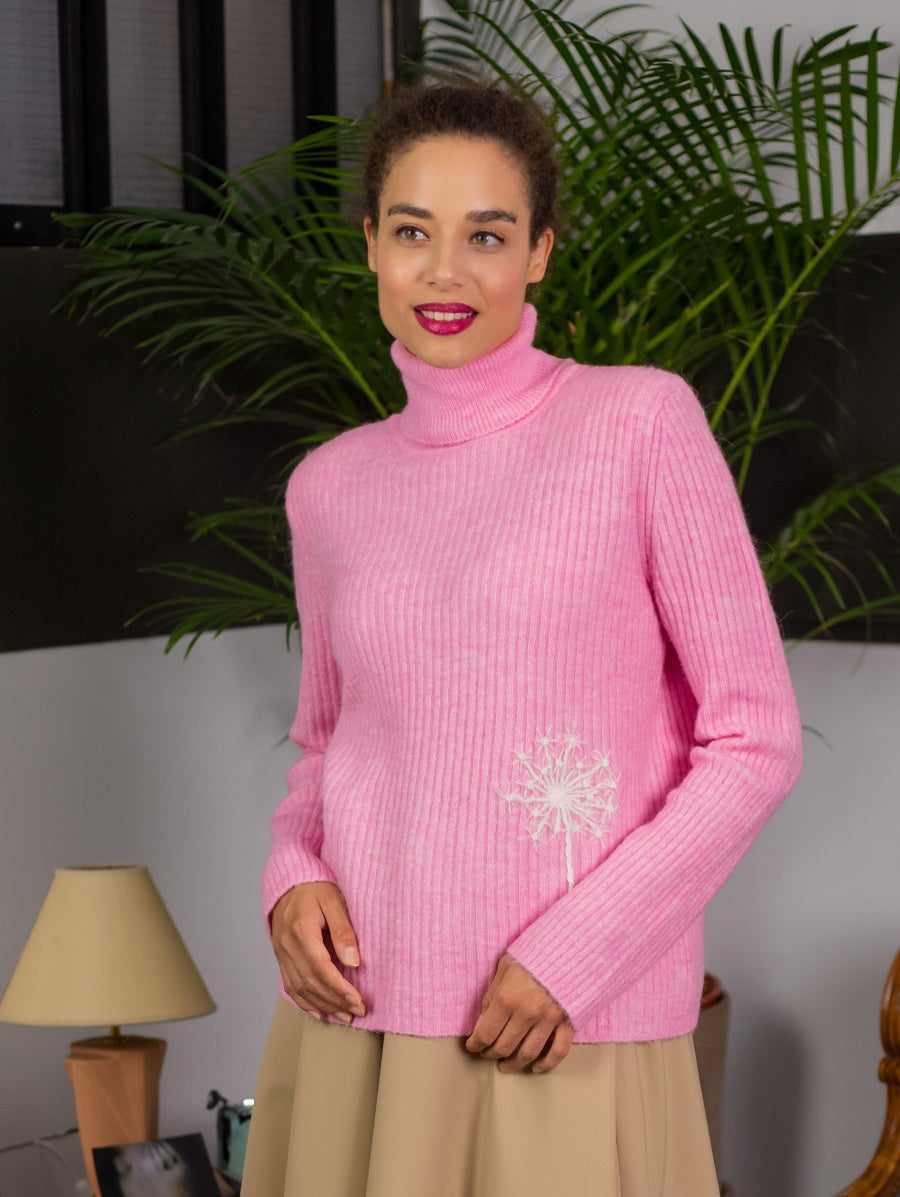 Dandelion Wool Pink Turtleneck Sweater