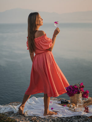 Belle Coral Midi Dress Damodastories Collection