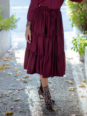 Rosa Burgundy Midi Skirt