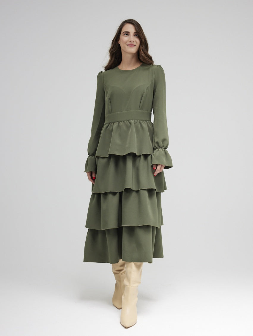 Arabella Layered Olive Dress Damodastories Collection